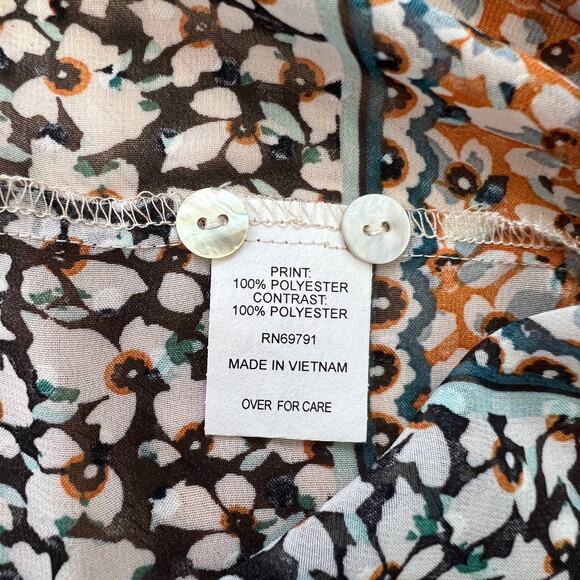 Figueroa & Flower Floral Print‎ Pintuck Button Down Boho Career Workwear Blouse - Picture 6 of 7